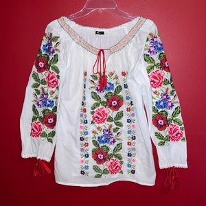 Floral Embroidered Cross Stitch Boho Shirt